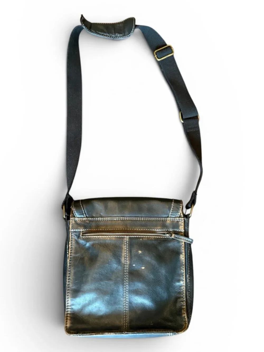 Black Rivet Black/Brown Leather Crossbody Bag Multi-Pocket Adjustable Strap